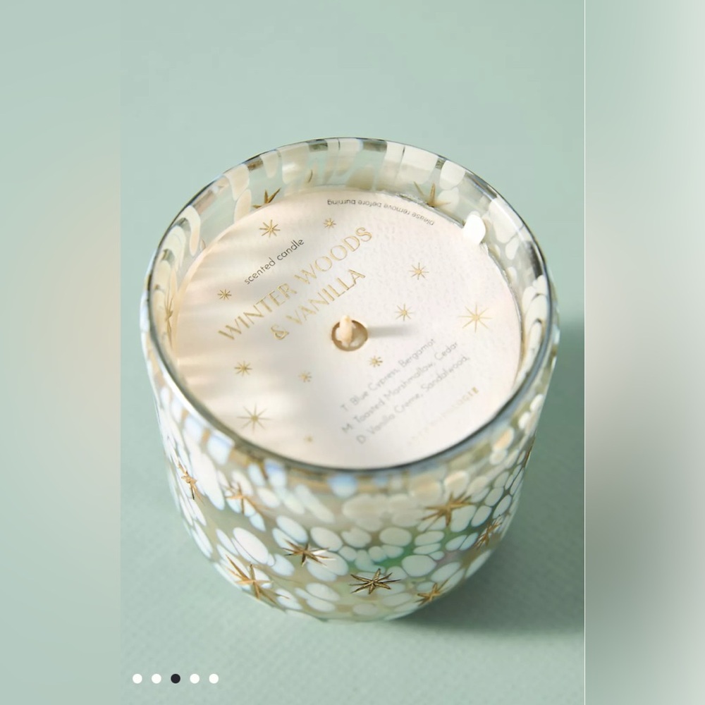 Anthropologie - Festive Woody Winter Woods & Vanilla Gilded Glass Jar Candle‎ - Picture 2 of 3
